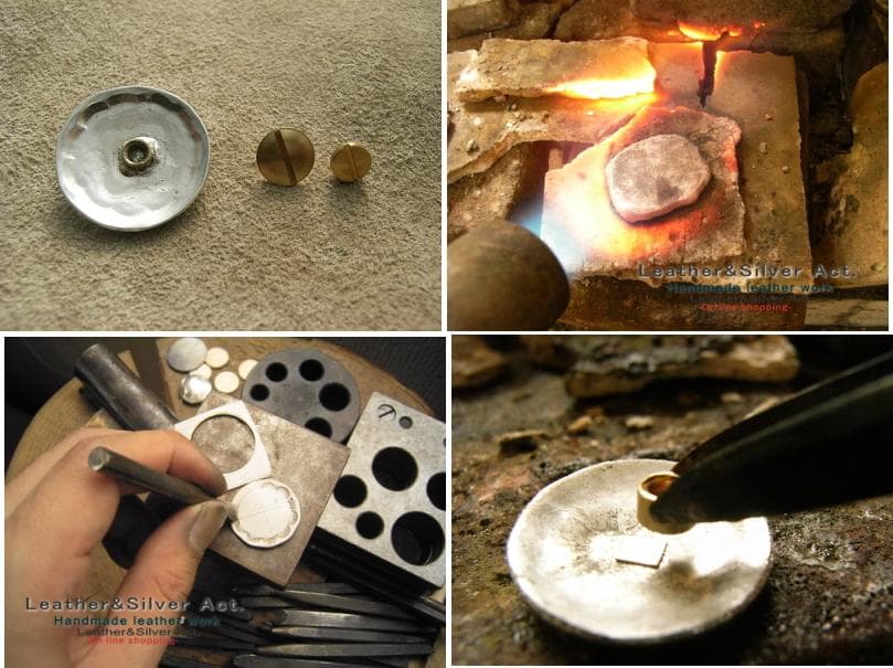 1点物手彫りコンチョ　シルバー925　ゴールド（ｋ18）インデアンジュエリー