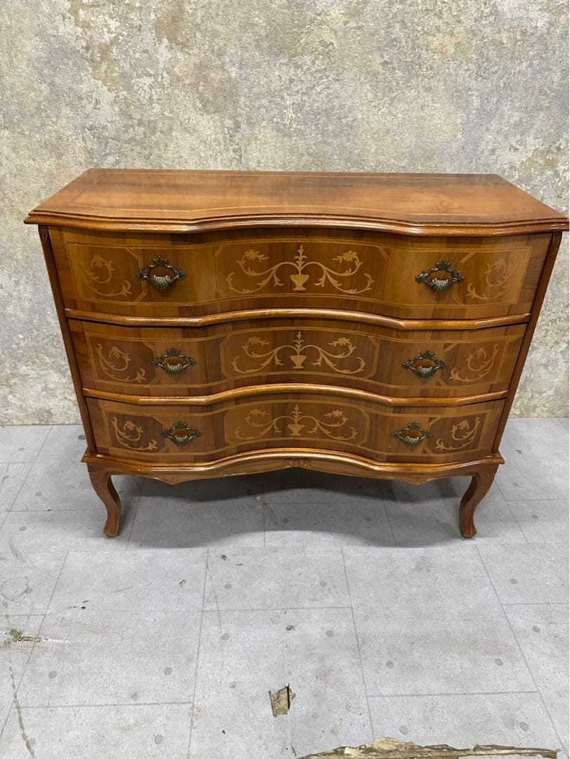 猫脚 象嵌チェスト 3段 ロココ調 タンス アンティーク風