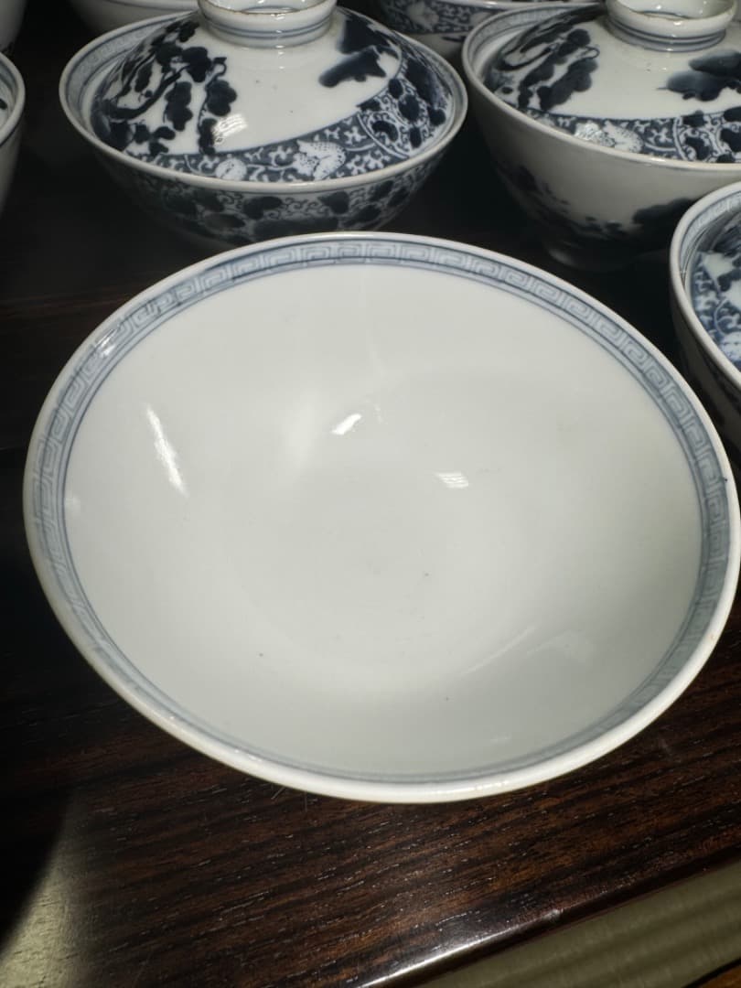 古伊万里 伊万里焼　染付総模様蓋付碗　19客　　江戸後期