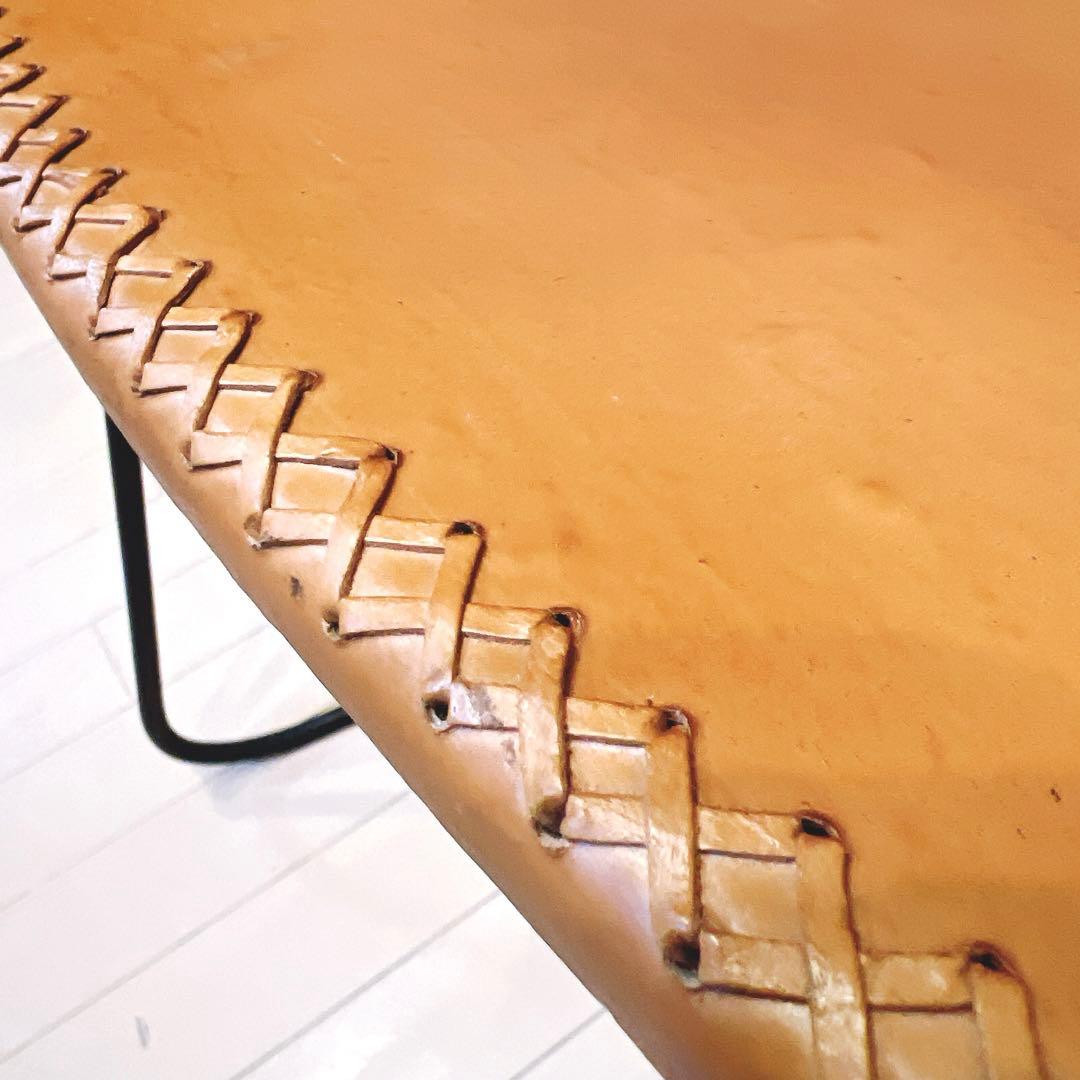 本革スツール レザースツール　アイアンレッグ　キャメル