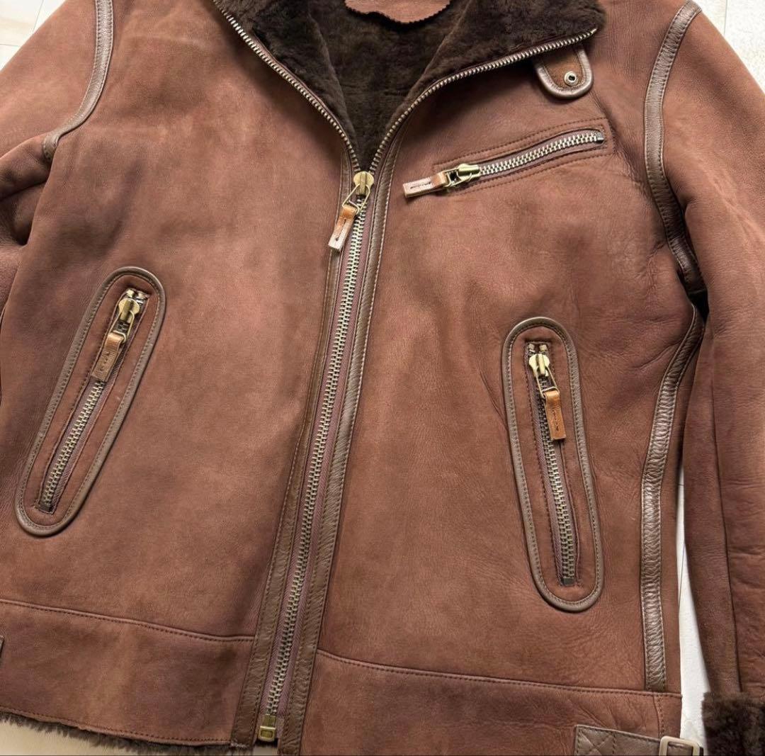 希少✨リアルムートン 羊革 ボア ジャケット ビンテージ ブラウン XL
