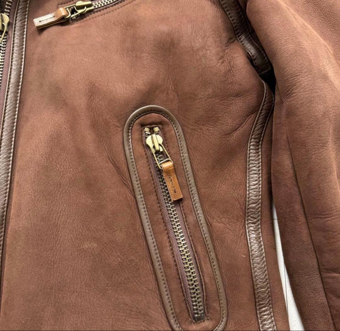 希少✨リアルムートン 羊革 ボア ジャケット ビンテージ ブラウン XL