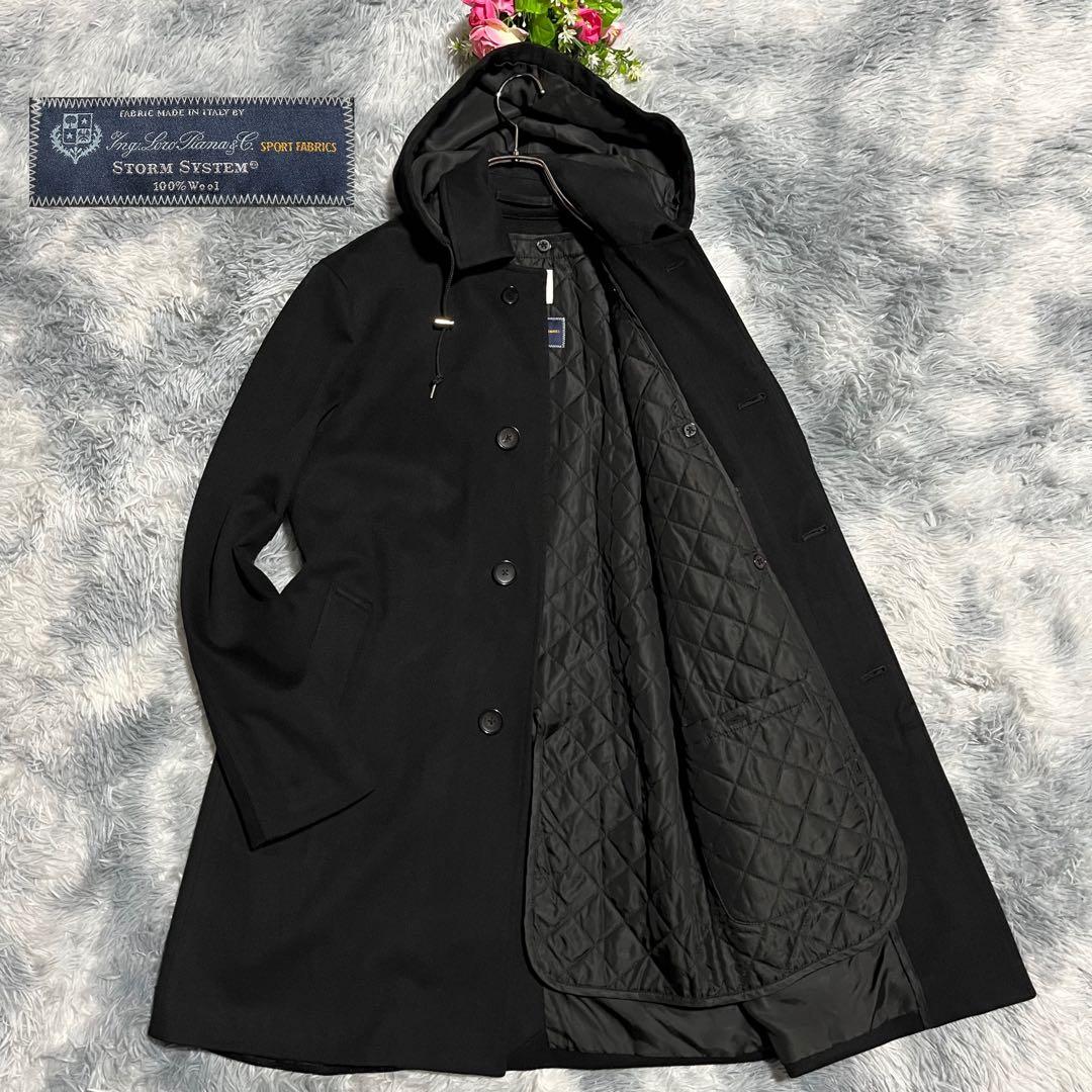 美品　エディフィス　ロロピアーナ　ステンカラーコート　中綿ライナー　フード　44