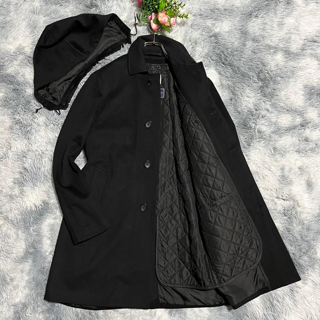 美品　エディフィス　ロロピアーナ　ステンカラーコート　中綿ライナー　フード　44