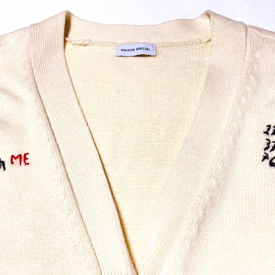 23AW メゾンスペシャル ライフワードエンブロイダリーニットカーディガン 刺繍