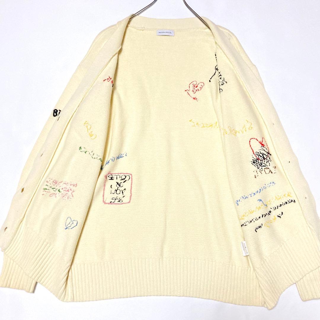 23AW メゾンスペシャル ライフワードエンブロイダリーニットカーディガン 刺繍