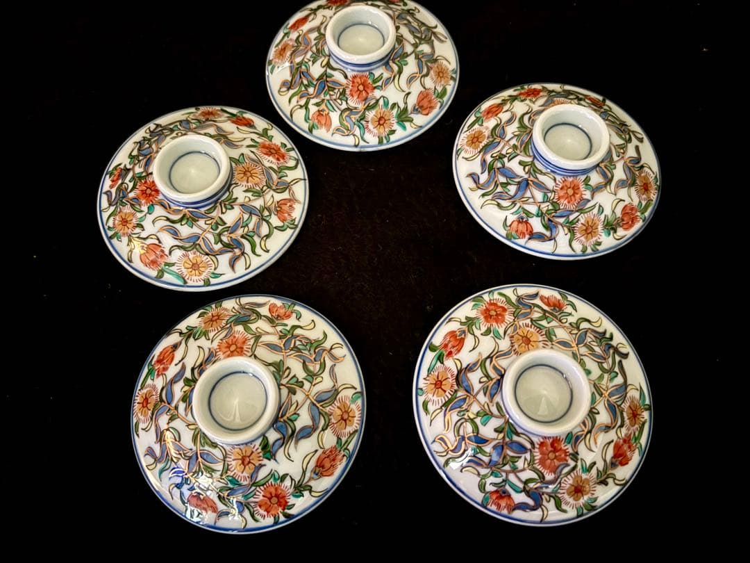 ❤️ 希少　新品未使用　有田焼 源右衛門窯 染付　箱付き　茶碗蒸し　5客　金彩