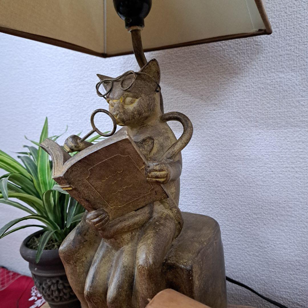 ♡親子猫の読書　ランプ ベージュシェード♡