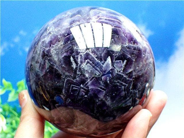 1145g天然～愛の守護石～夢幻紫水晶アメジスト丸玉B89G1/244G02B