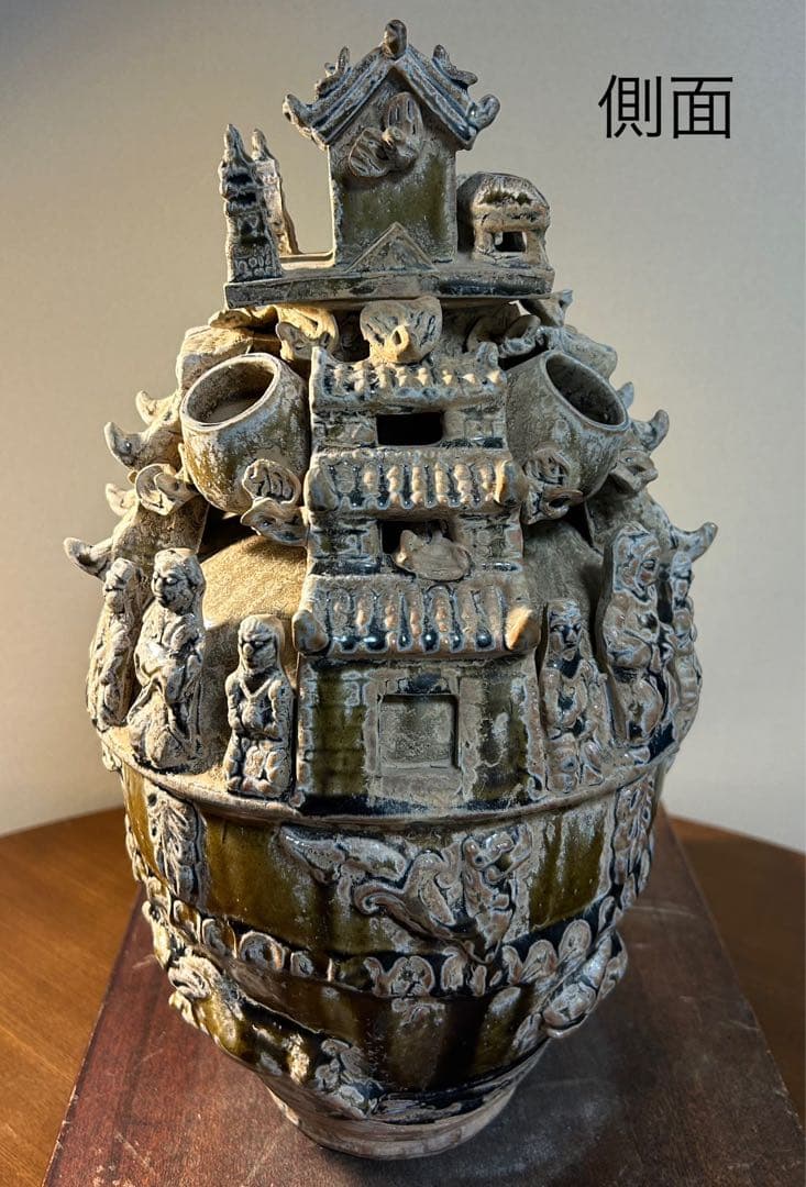 中国骨董　青磁神亭壺(せいじしんていこ) 漢緑釉　三国時代