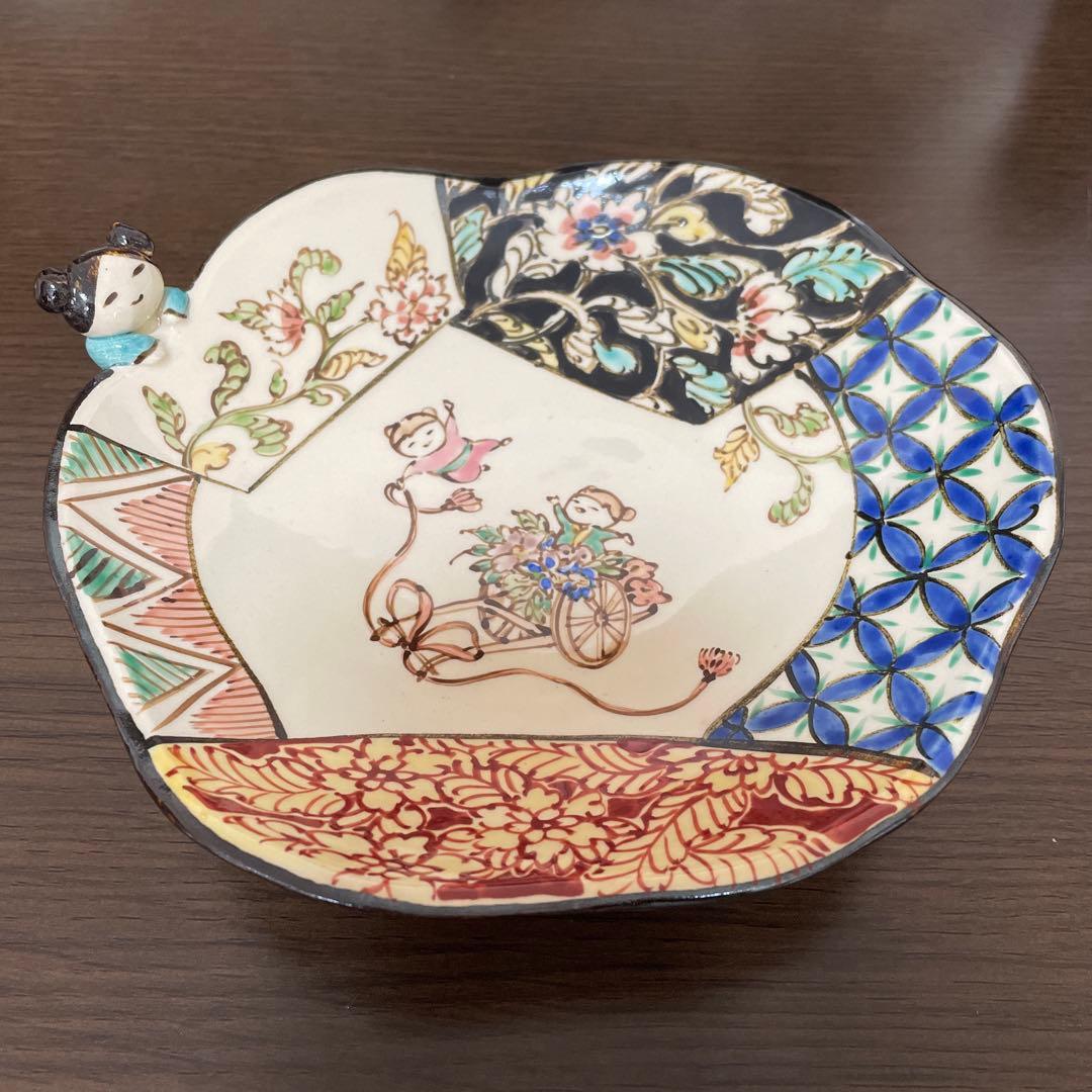 【斎藤知】絵鉢 唐子付 花車