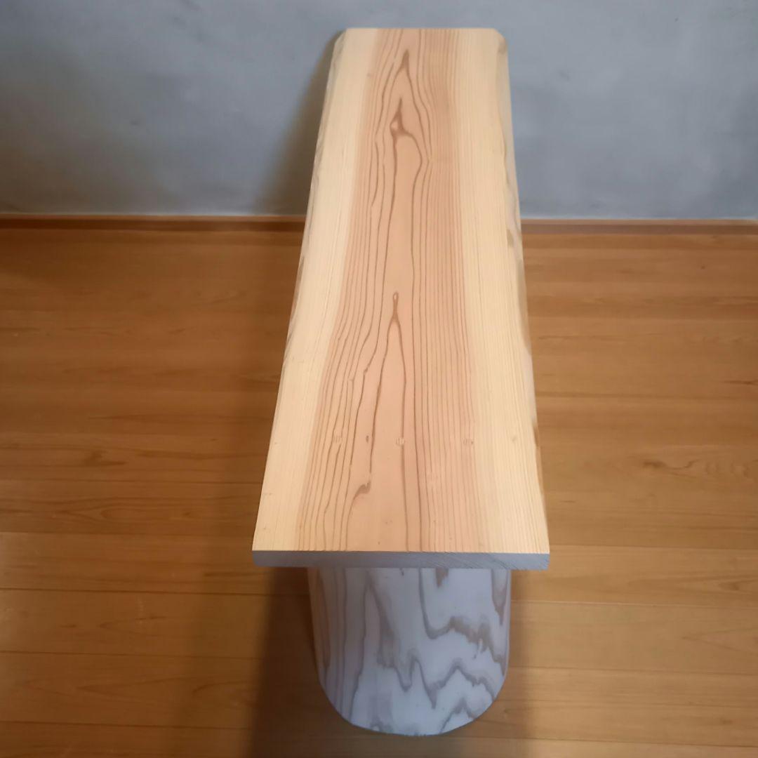 国産杉　無垢一枚板&丸太半割りログ脚　特注品脚高さ違い