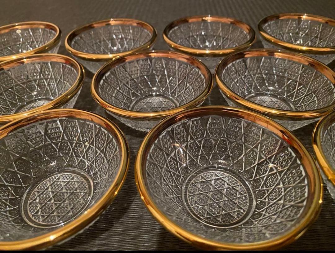 珍味入れ　金縁切子柄珍味入れ10客