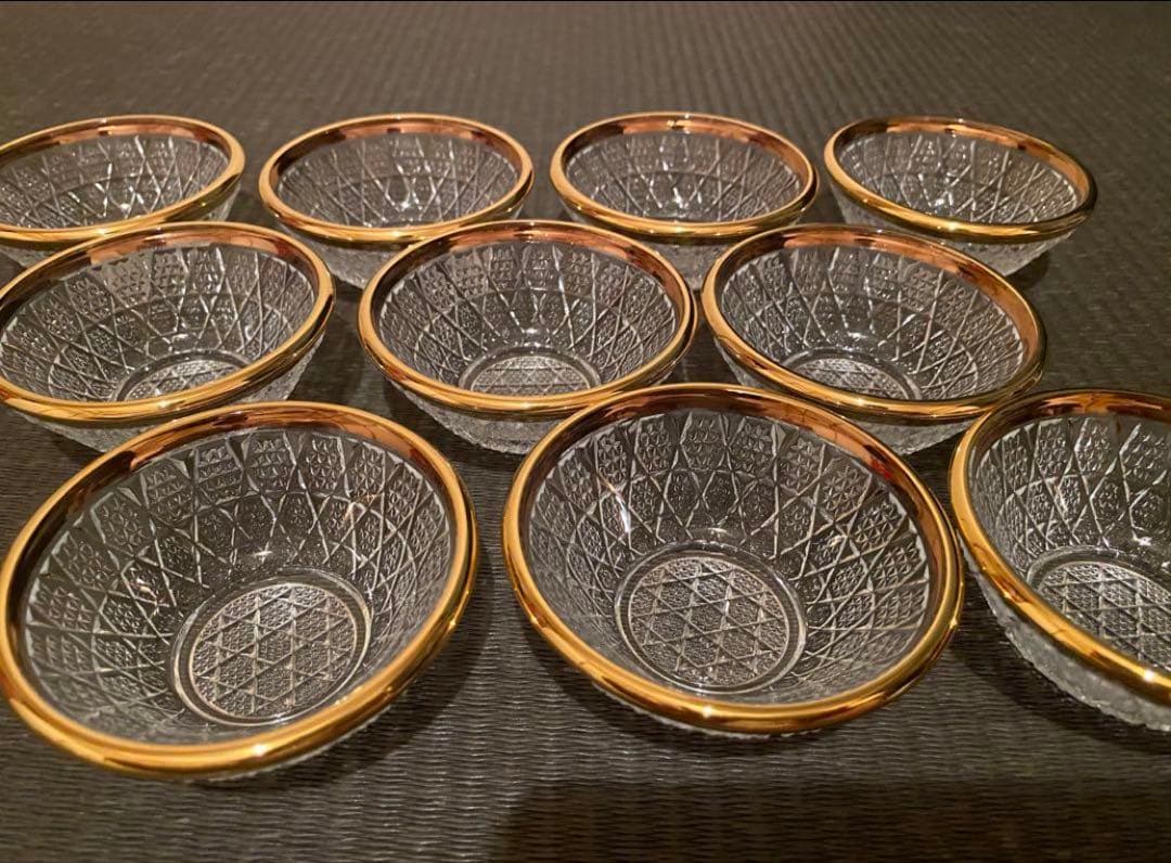 珍味入れ　金縁切子柄珍味入れ10客