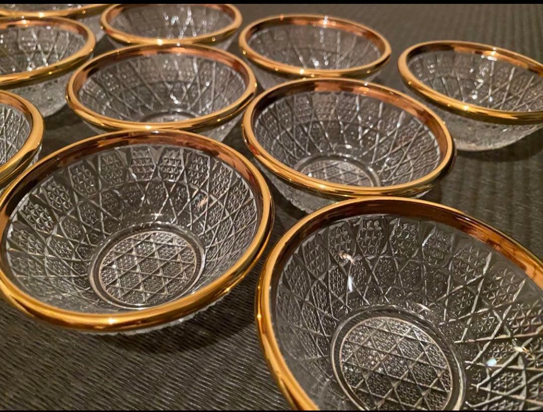 珍味入れ　金縁切子柄珍味入れ10客