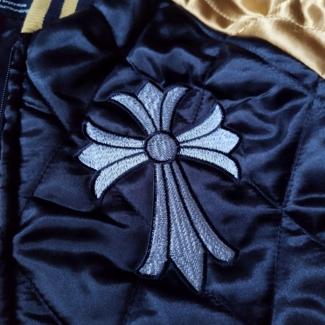 【希少レア】00s 刺繍 クロス スカジャン 黒 金 黄色 キルティング
