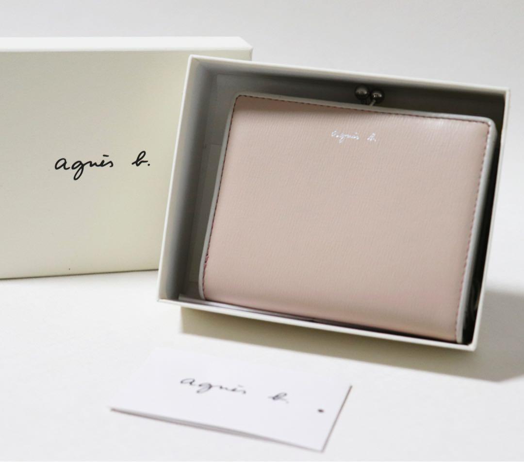 《アニエスベー》箱付新品 型押しレザー がま口2つ折り財布 口金 ウォレット