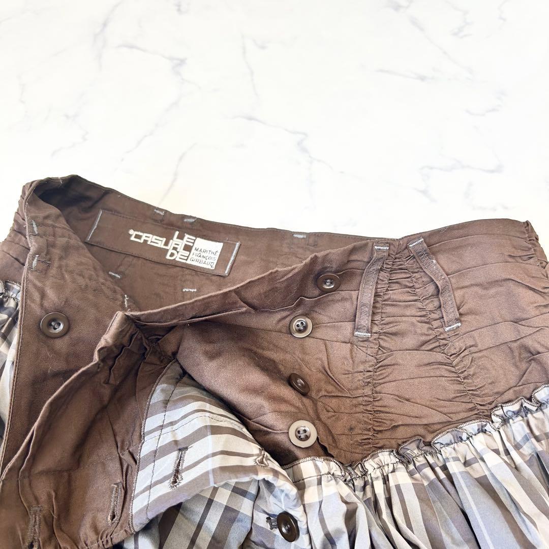 マリテフランソワジルボー 変形デザインスカート 刺繍 チェック ウール コットン