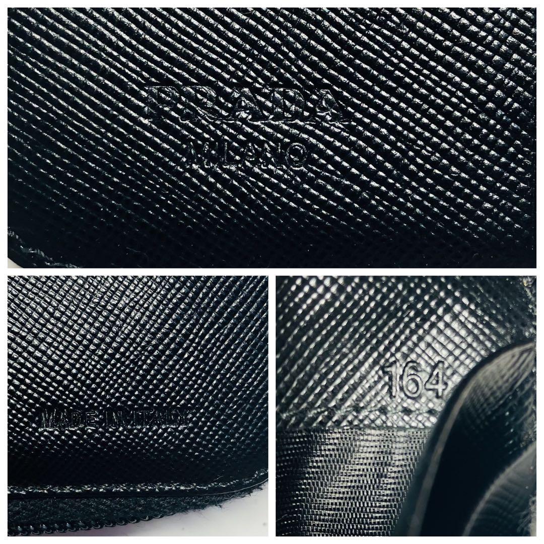 極美品　PRADA 黒 コンパクトウォレット　 サフィアーノレザーシルバー金具