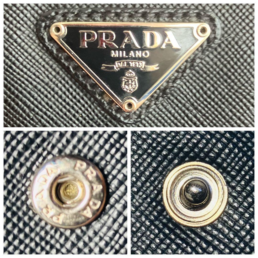 極美品　PRADA 黒 コンパクトウォレット　 サフィアーノレザーシルバー金具