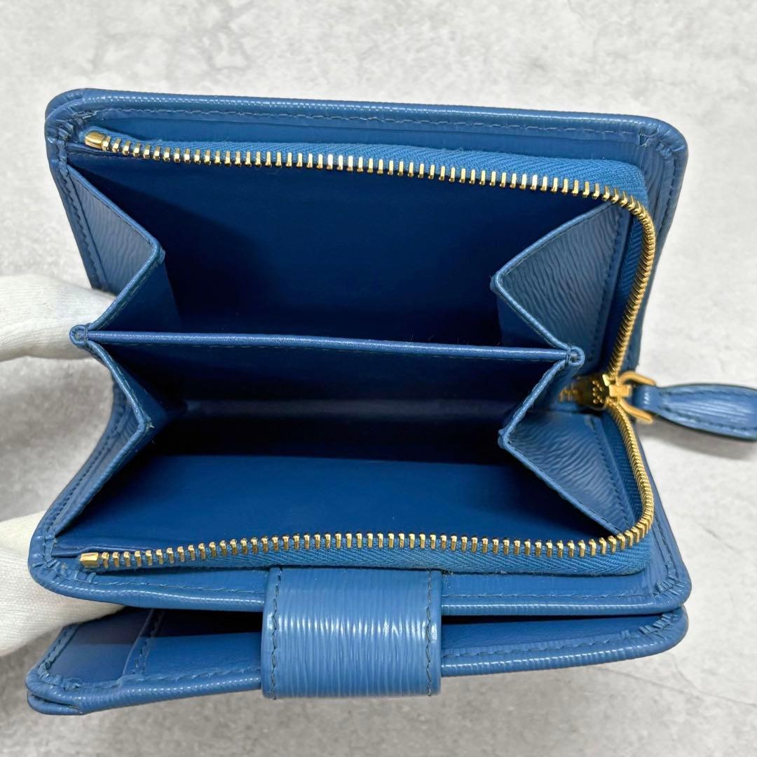 極美品/RFID プラダ 折り財布 ヴィッテロムーブ レザー 三角ロゴ ブルー