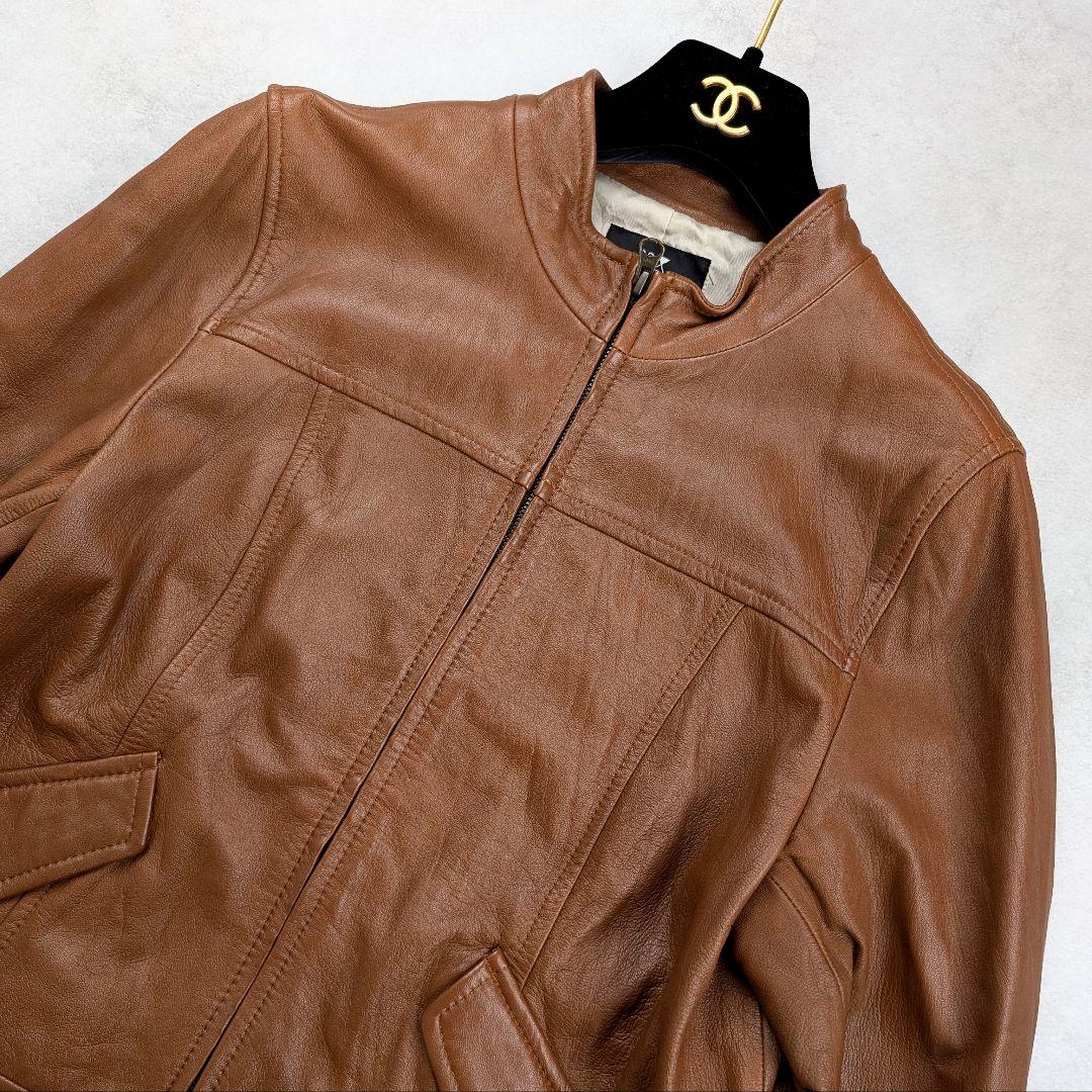 【大きいサイズ】23区 レディース シングルライダース 羊革 ブラウン