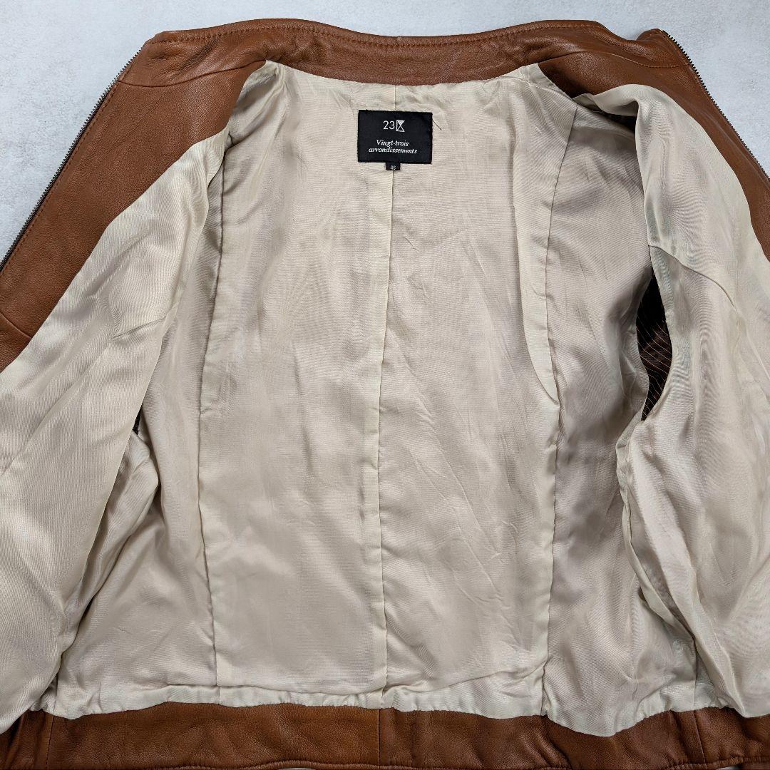 【大きいサイズ】23区 レディース シングルライダース 羊革 ブラウン