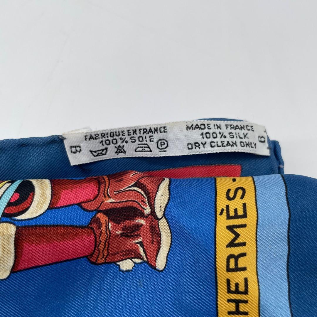 17799✨HERMES スカーフ シルク カレ90 カチナ 民族 ブルー
