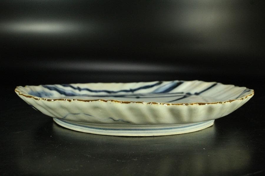 古美術 青花 染付 竹虎絵 皿 藍柿 古伊万里(K-YC553)