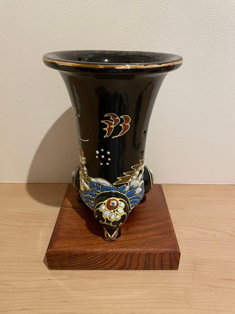 蘭鉢　錦鉢　猫足　三足　龍　波　雲　黒