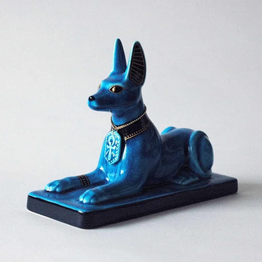 新品　幸兵衛窯 青釉オーナメント アヌビス 古代エジプトの神　犬の置物