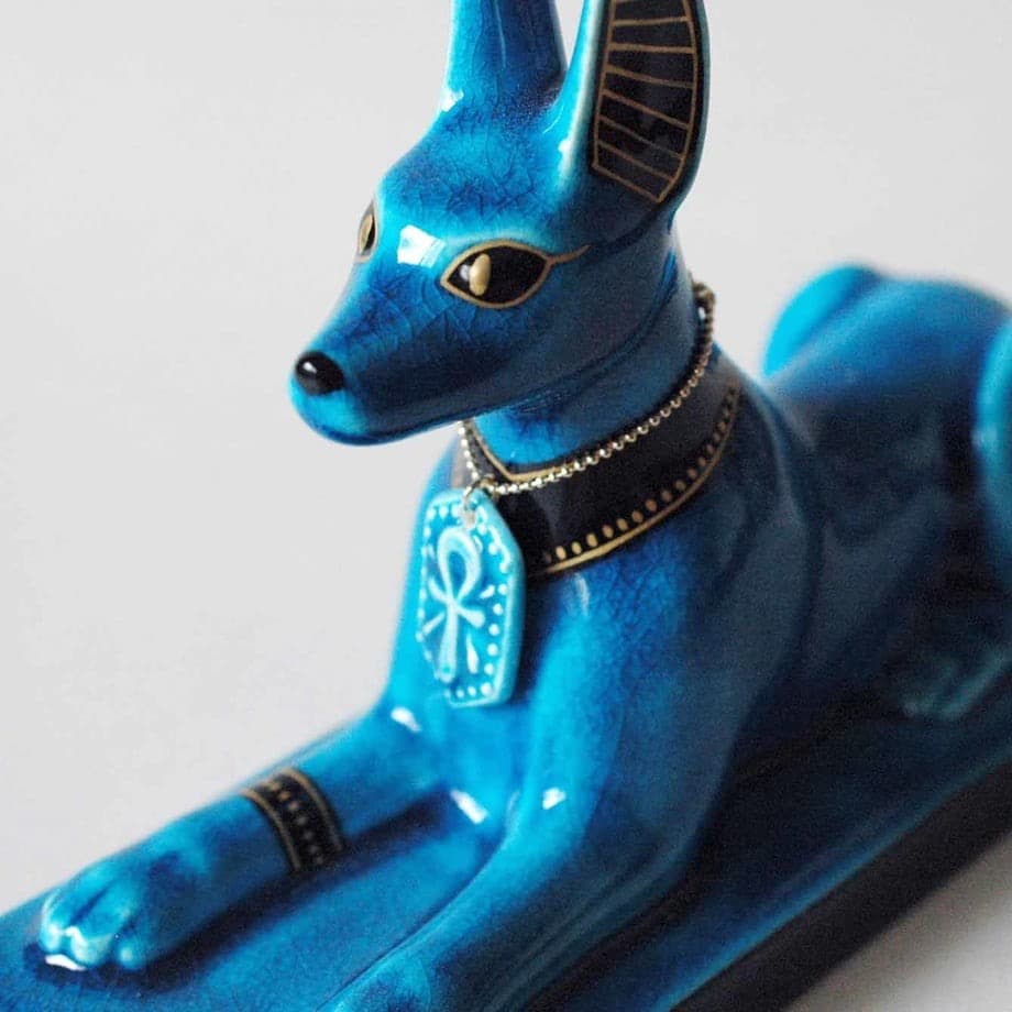 新品　幸兵衛窯 青釉オーナメント アヌビス 古代エジプトの神　犬の置物