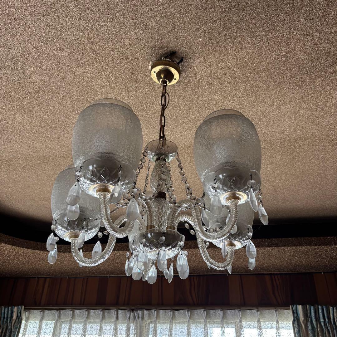 古いペンダントライト　シャンデリア　クリスタル ランプシェード　電笠　レトロ照明