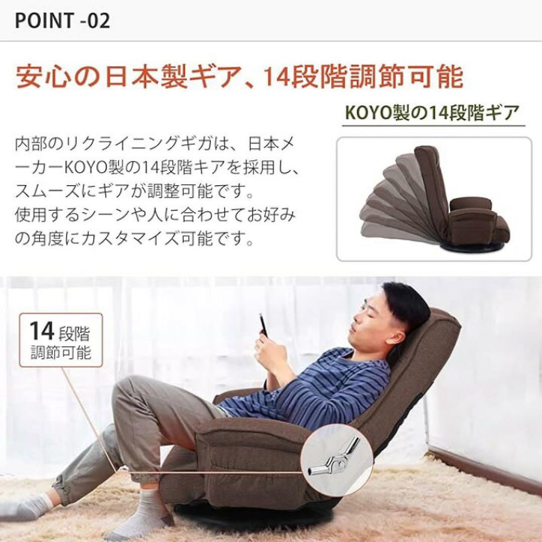 回転 座椅子 グレー　肘掛け付き ハイバック リクライニング 14段階調節