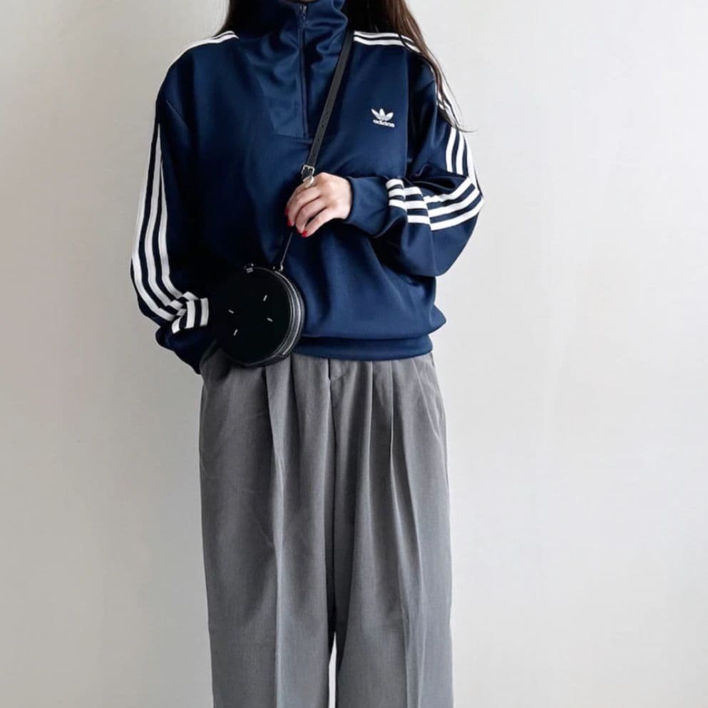 XL）アディダス ファンネルネックトラックトップ ジャージ ネイビー 青 ブルー