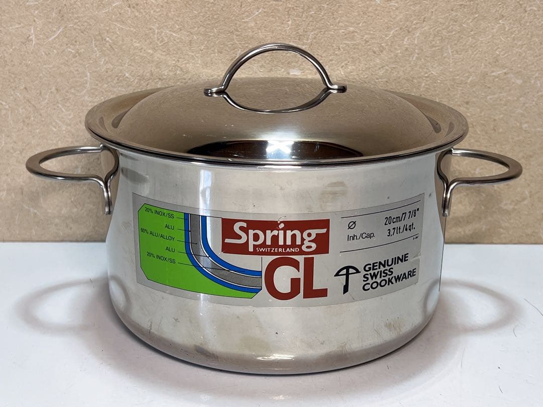 スプリング GL クリスタル 3.7L 20cm ソースパン、中古品、状態良好