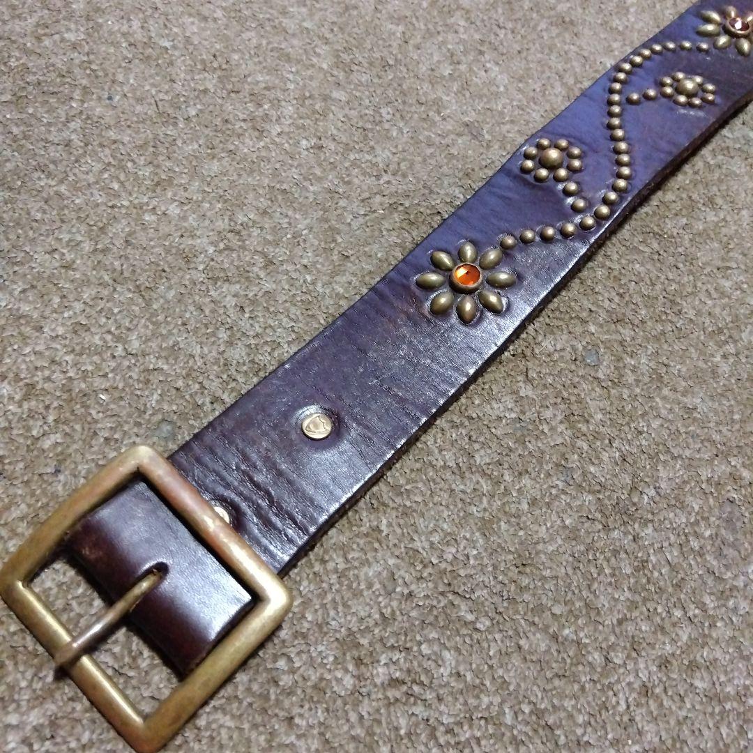 36inch フラワー HTC スタッズベルト ブラウン