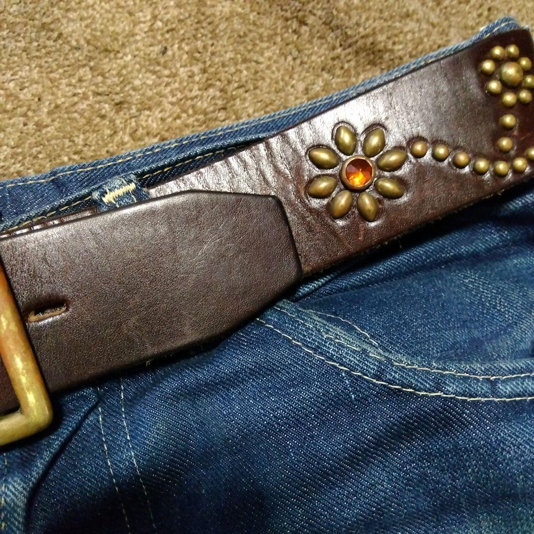 36inch フラワー HTC スタッズベルト ブラウン