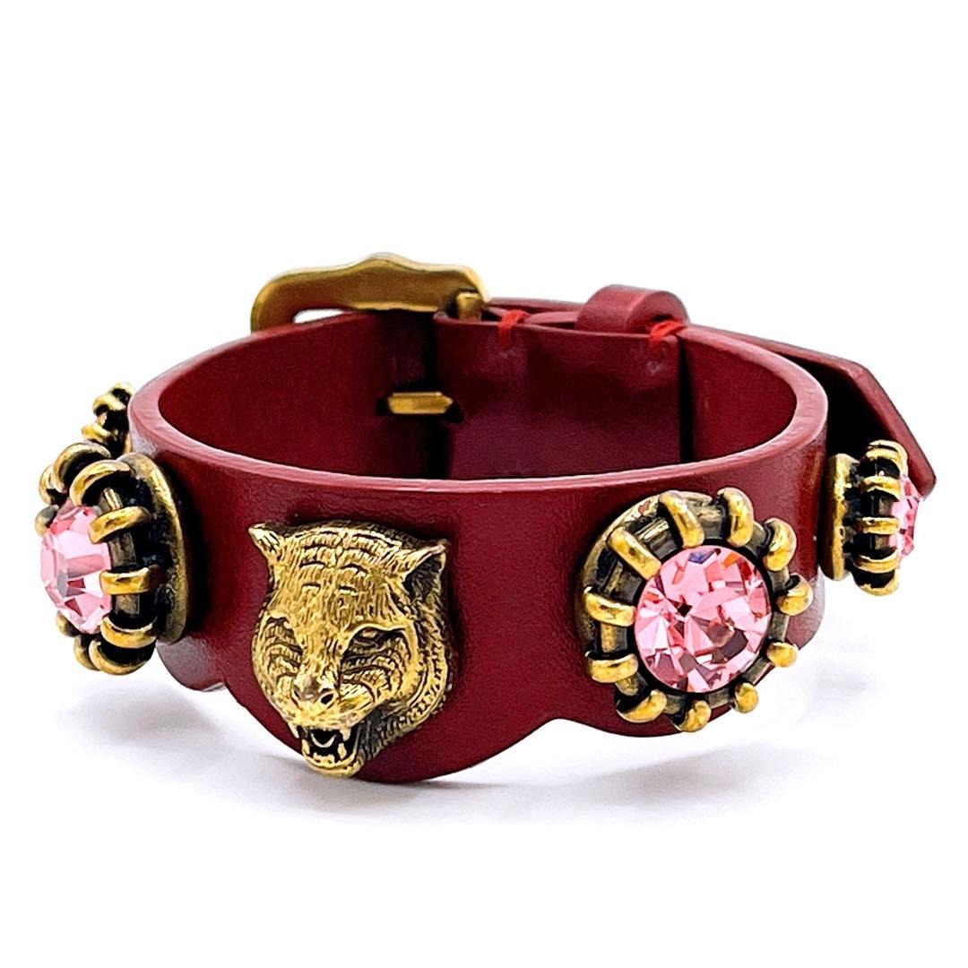 グッチ GUCCI レザー タイガーヘッド ビジュー ブレスレット　ブランド