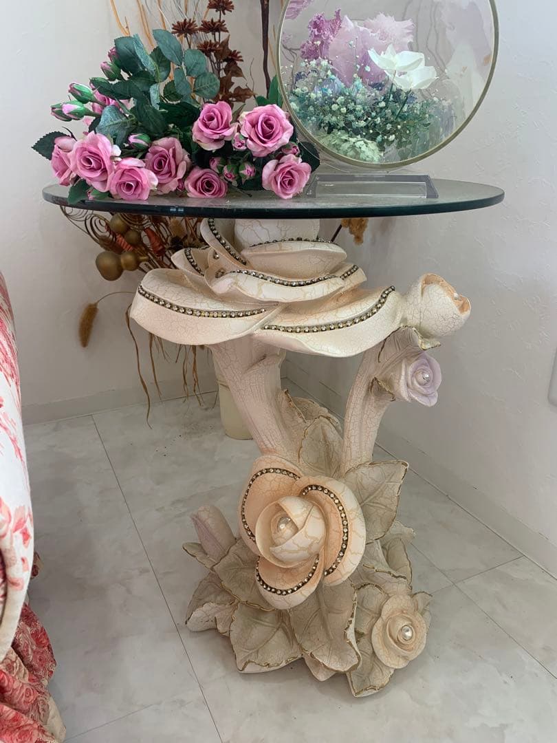 おしゃれ　薔薇　ラウンド　テーブル