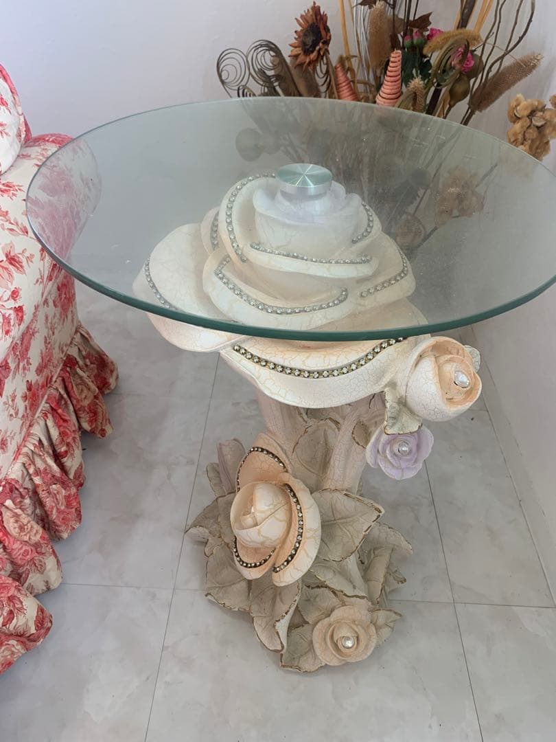 おしゃれ　薔薇　ラウンド　テーブル