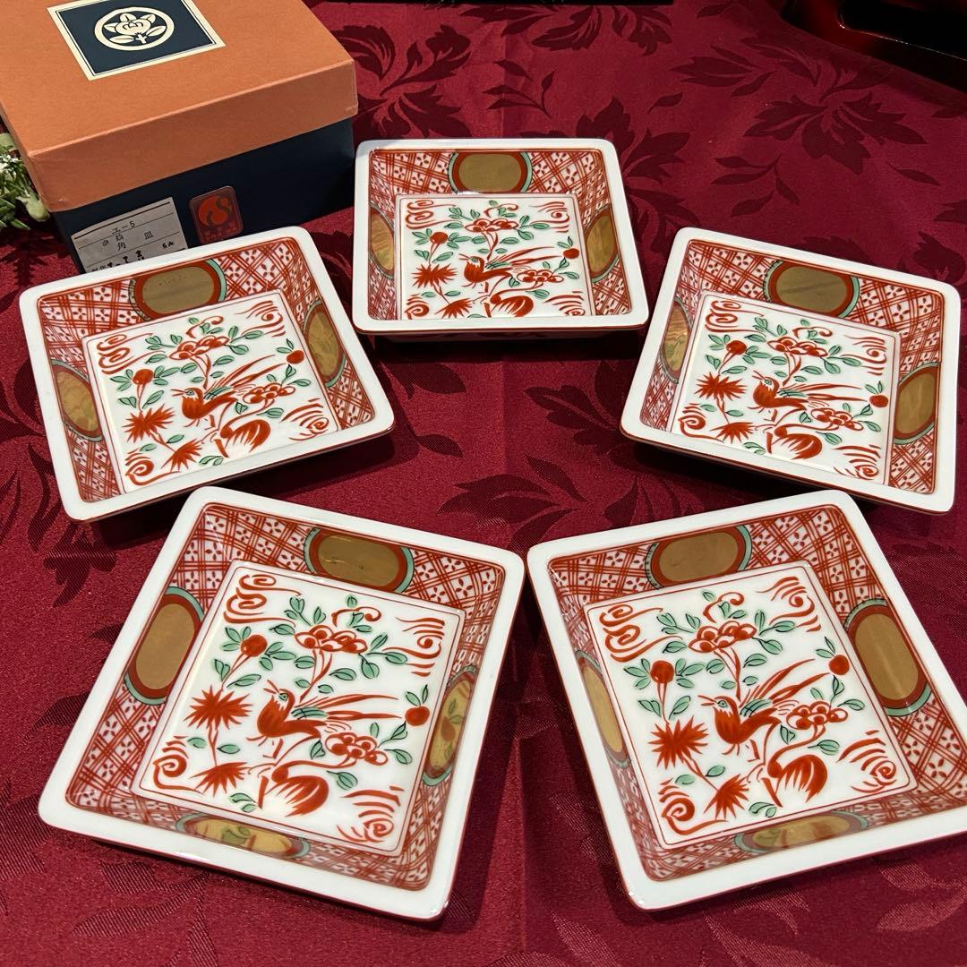 5名様　お正月御膳セット　赤絵　たち吉　羽子板皿　花鳥金彩丸紋角鉢　吸物椀など