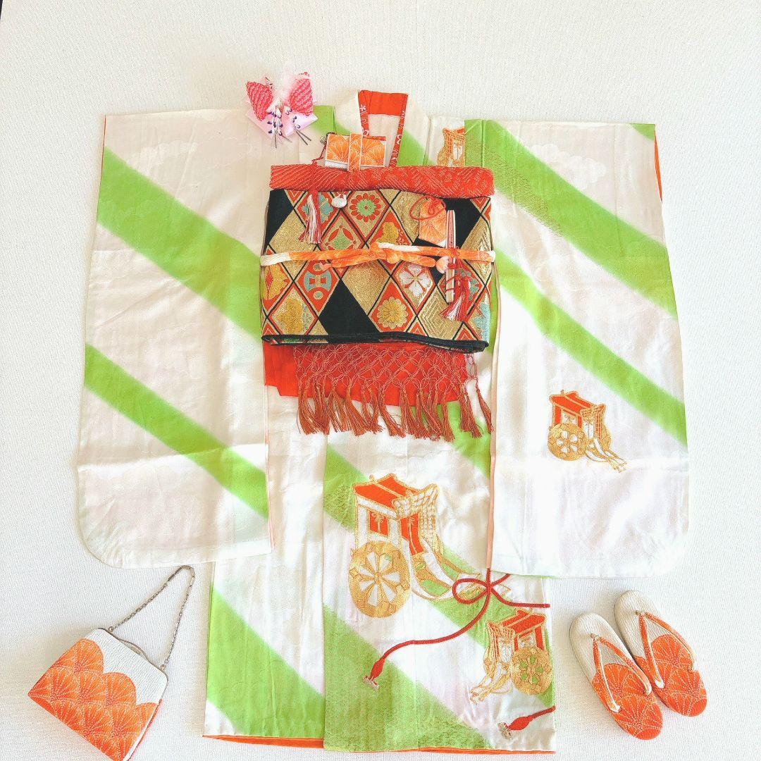 七五三　7歳　女の子　着物フルセット　小物セット　金糸刺繍　シンプル白　5032