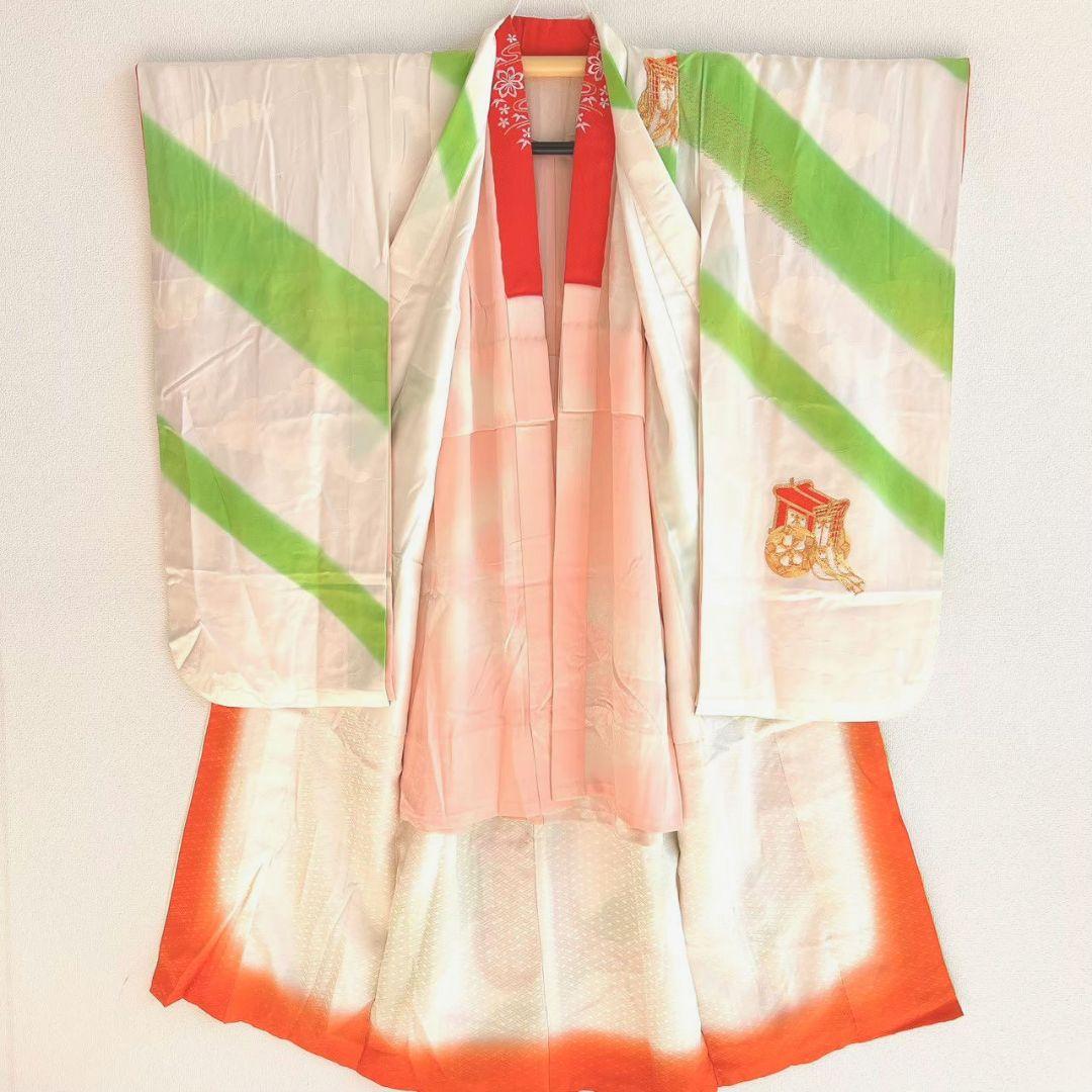 七五三　7歳　女の子　着物フルセット　小物セット　金糸刺繍　シンプル白　5032