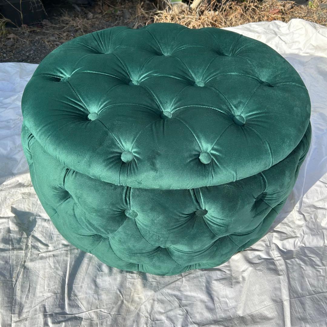 オットマンのみ　収納付き　ダークグリーン ベルベット スツールとチェア