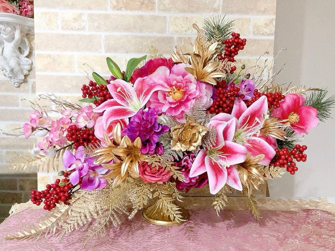 豪華絢爛！お正月フラワーアレンジ♡フラワーアレンジメント♡造花アレンジ