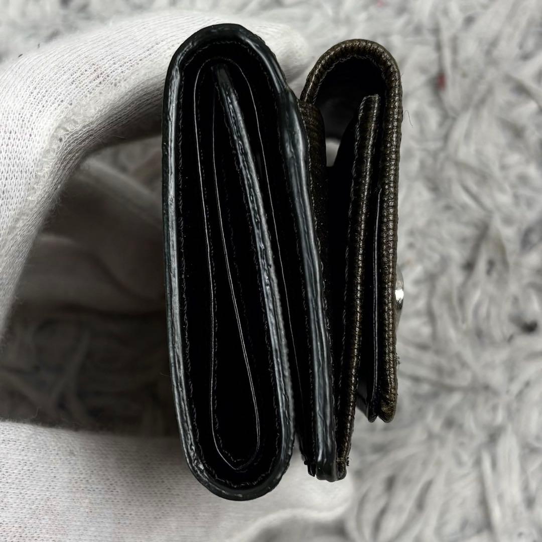 極美品 ヴィヴィアンウエストウッド レザー 折り財布 ステッチ オーブ カーキー
