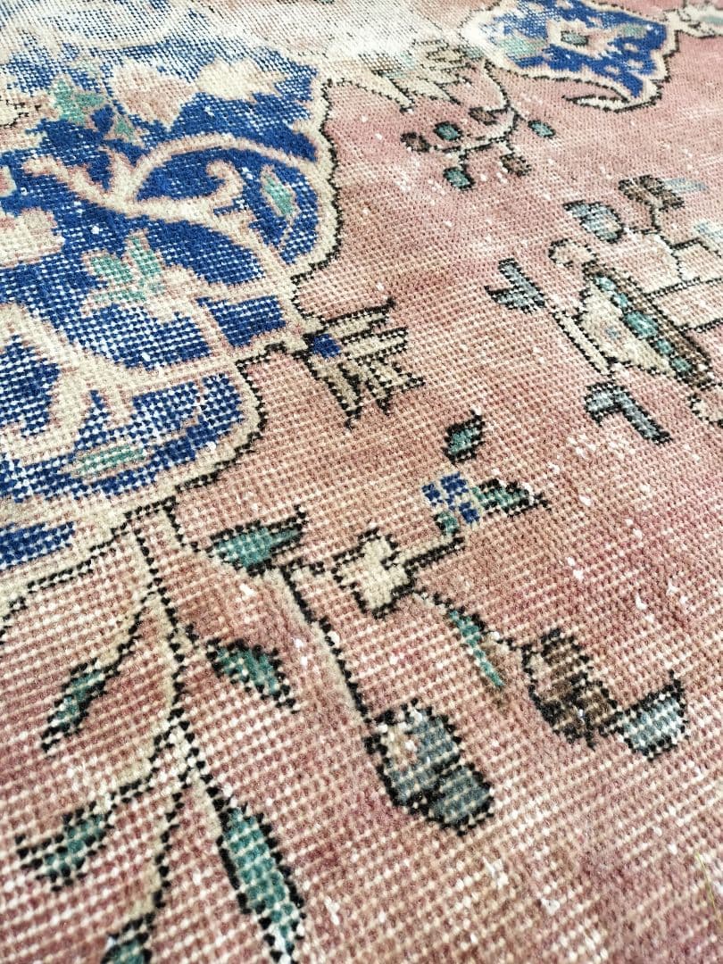 シャビーなローズピンクとロイヤルブルー ヴィンテージトルコラグNo.754