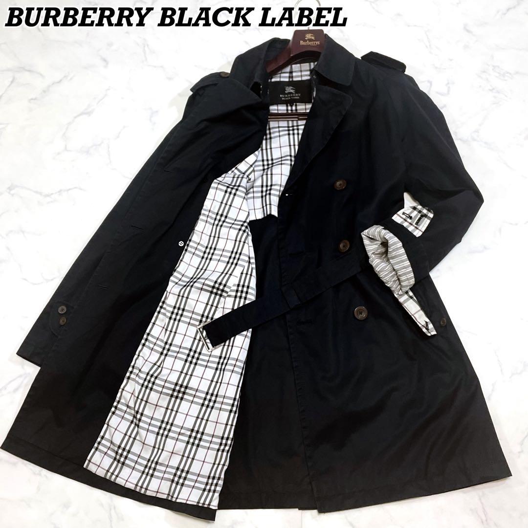 バーバリーブラックレーベル トレンチコート ノバチェック ベルト 黒 Lサイズ