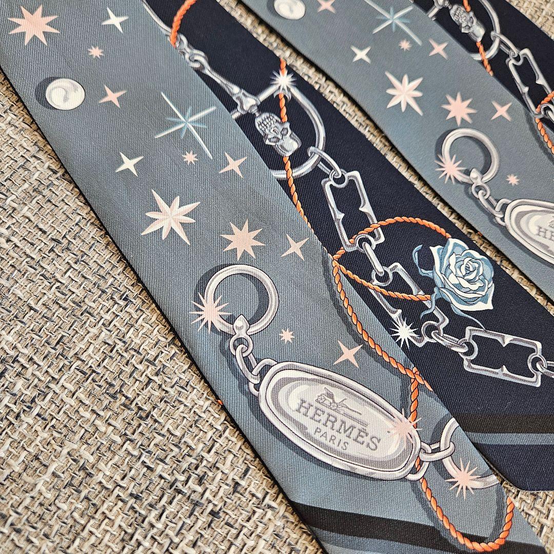 美品♡HERMES ツイリー 2025AW ネイビー グレー 箱タグ 2本セット